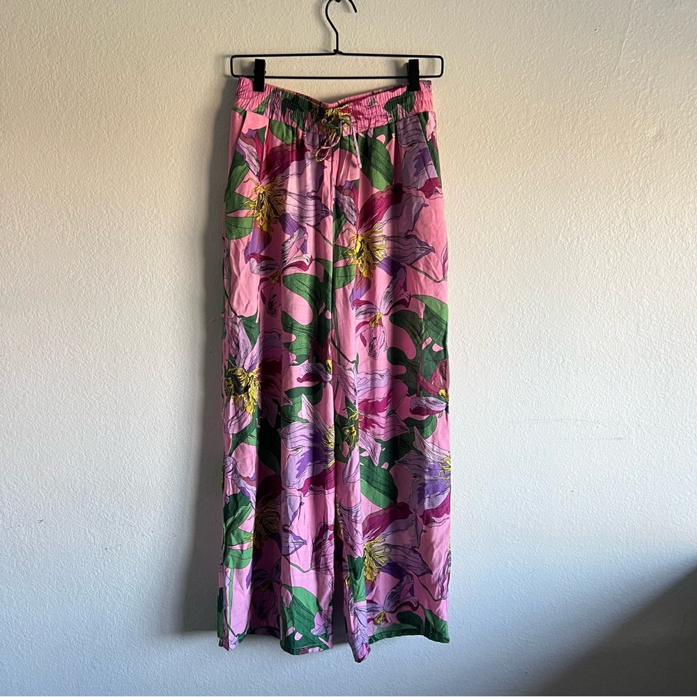 Express High Waisted Floral Pull On Wide Leg Pant Pink Size S NWOT - Picture 8 of 16